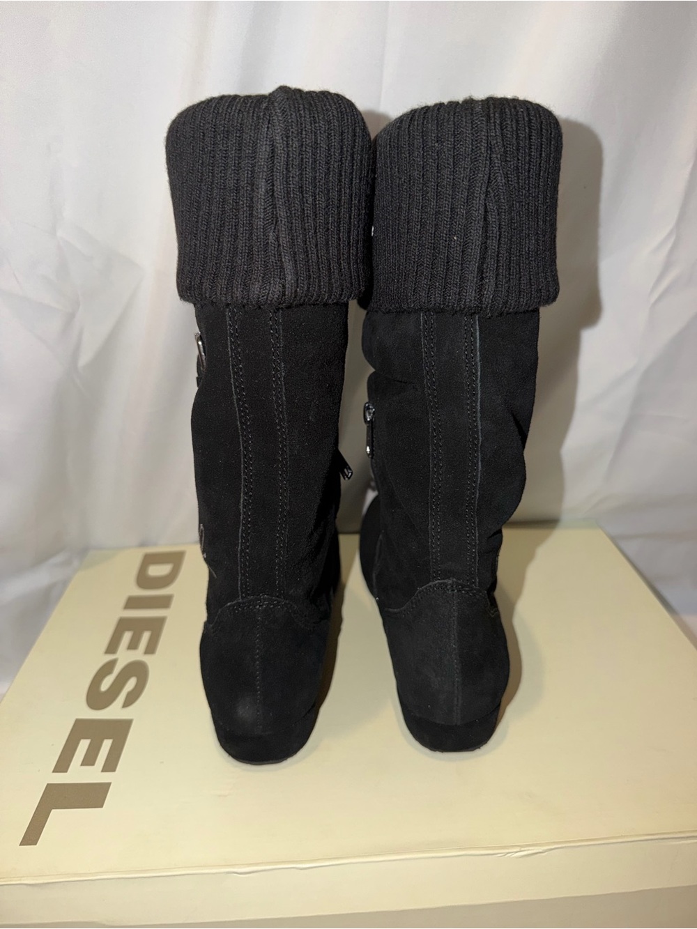NWT Diesel Funky Pippi Girls Boots Black Suede Size 3Y Sweater Cuff Zip - Picture 3 of 5